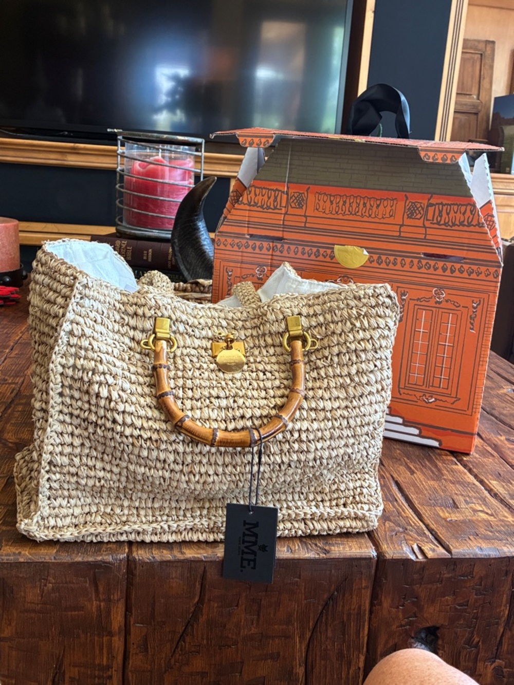 Orange Shoulder Bag with Black Handles